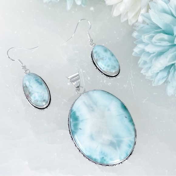 Jewelry - Jewelry Set Extra Chunky Larimar Pendant Necklace and Larimar Earrings New